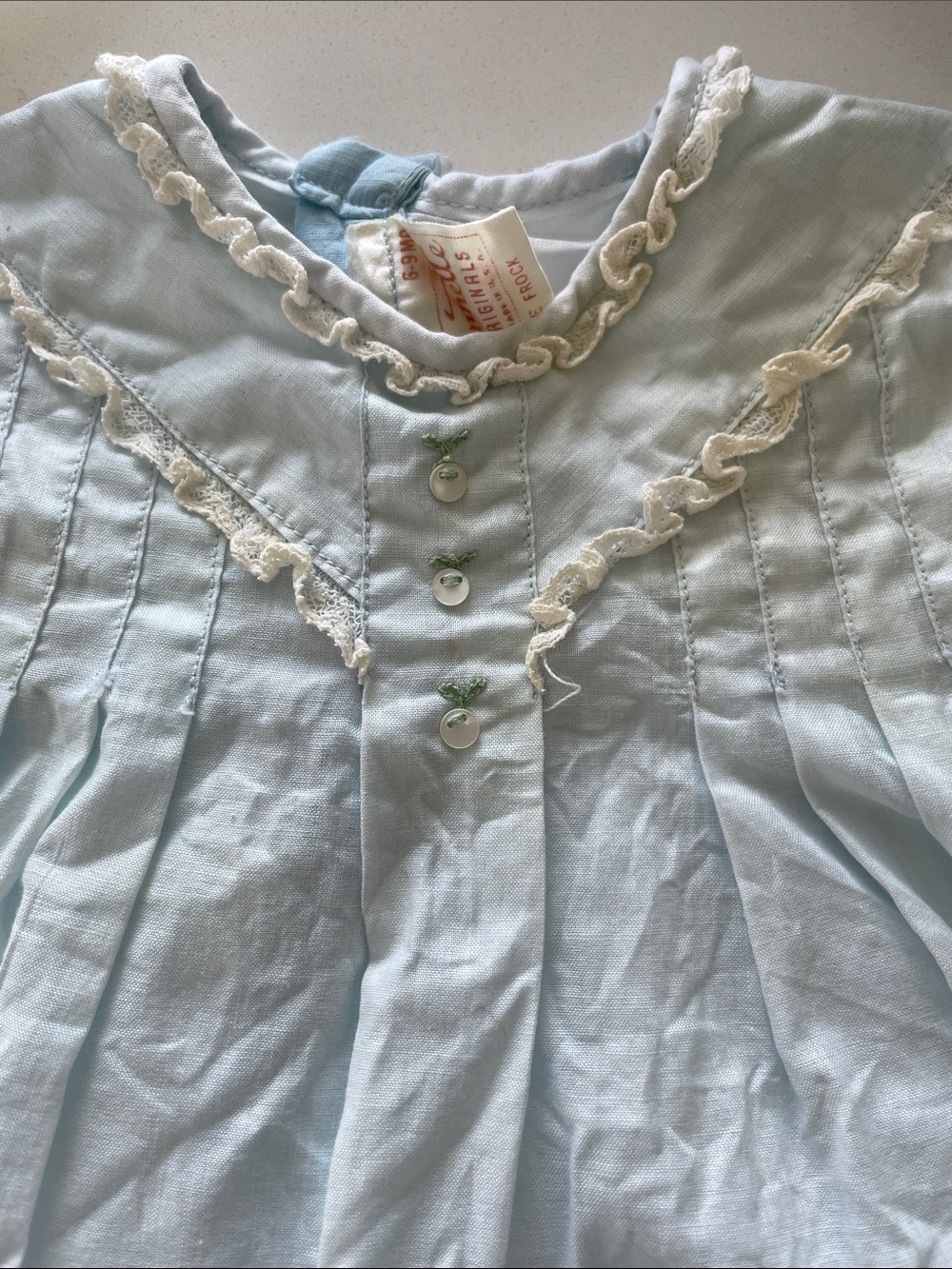 Vintage NANETTE ORIGINALS Babe Frock Puff Sleeve, Light Blue w/Pintuck Front - Picture 14 of 14